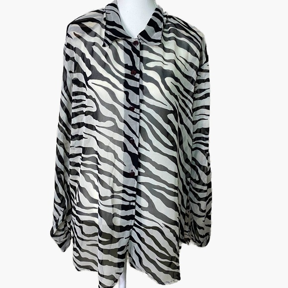 Kaktus Tops - Kaktus Vintage‎ Semi Sheer Zebra Print Button Down Long Sleeve Shirt